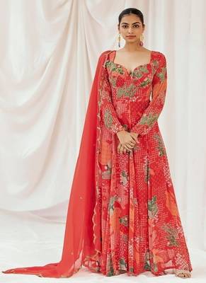 Red printed georgette anarkali 1