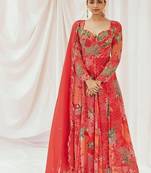 Red printed georgette anarkali