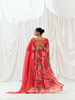 Red printed georgette anarkali 2