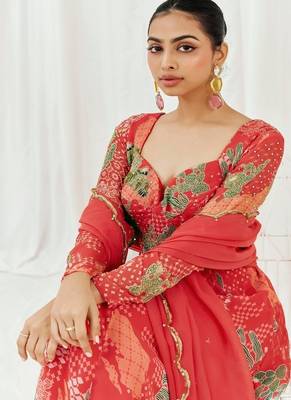 Red printed georgette anarkali 3