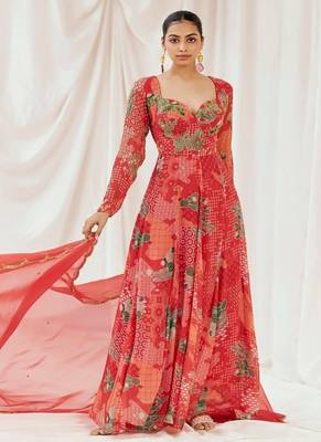 Red printed georgette anarkali 4