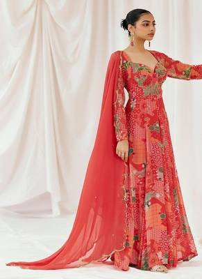 Red printed georgette anarkali 5