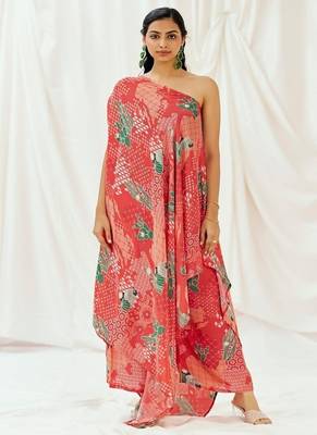 Red printed crepe kaftan 1