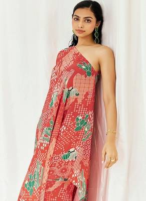 Red printed crepe kaftan 2