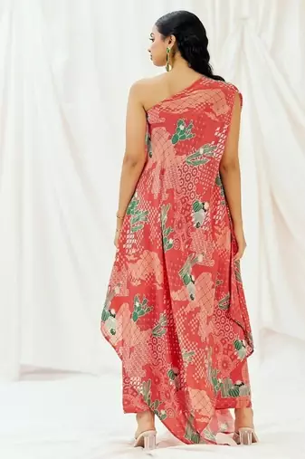 Red printed crepe kaftan