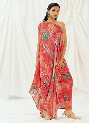Red printed crepe kaftan 4