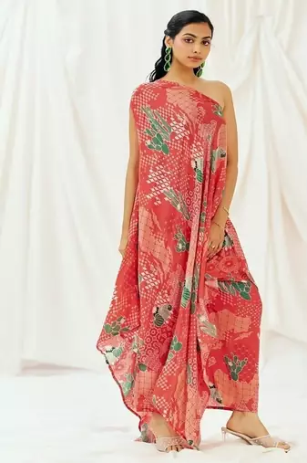 Red printed crepe kaftan