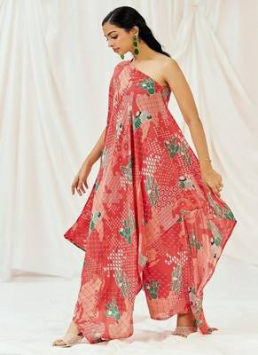 Red printed crepe kaftan 5