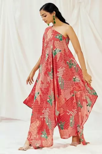 Red printed crepe kaftan
