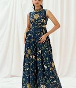 Navy blue printed crepe jumpsuit
