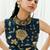 Navy blue printed crepe jumpsuit
