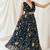 Navy blue printed organza gowns