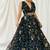 Navy blue printed organza gowns