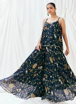 Navy blue printed georgette co ord set 1