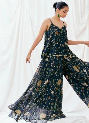 Navy blue printed georgette co ord set 2