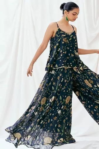 Navy blue printed georgette co ord set
