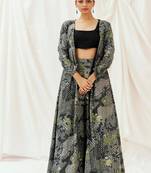 Black embroidered crepe jacket set