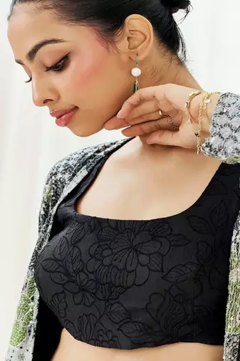 Black embroidered crepe jacket set