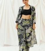 Black printed crepe jacket set