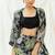 Black printed crepe jacket set