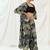 Black printed crepe jacket set