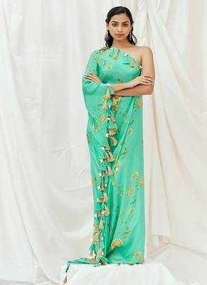 Turquoise blue printed crepe kaftan 1