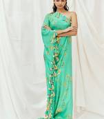 Turquoise blue printed crepe kaftan