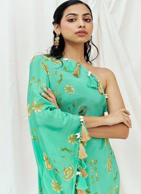 Turquoise blue printed crepe kaftan 2