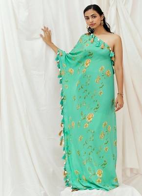 Turquoise blue printed crepe kaftan 3