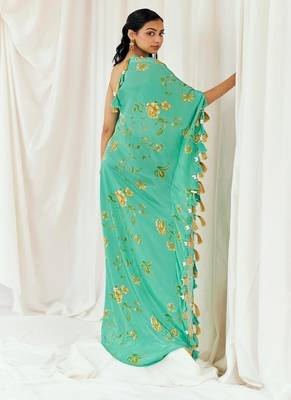 Turquoise blue printed crepe kaftan 5