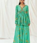 Turquoise blue printed crepe co ord set