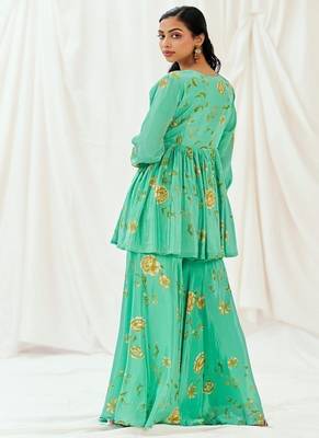 Turquoise blue printed crepe co ord set 2