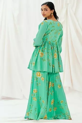 Turquoise blue printed crepe co ord set