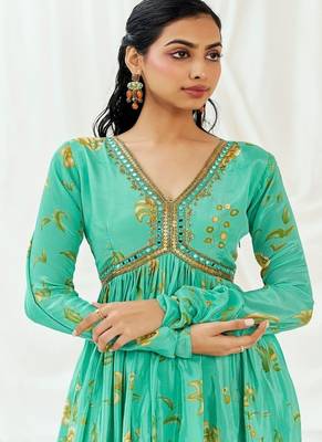Turquoise blue printed crepe co ord set 3