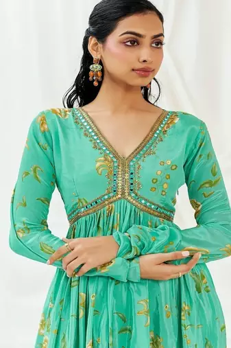 Turquoise blue printed crepe co ord set