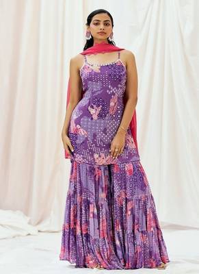 Violet embroidered georgette sharara 1
