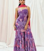 Violet embroidered georgette sharara