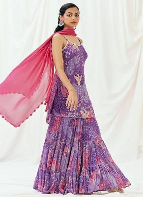 Violet embroidered georgette sharara 4