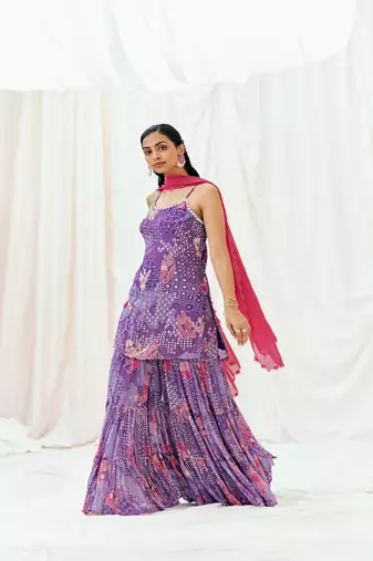 Violet embroidered georgette sharara