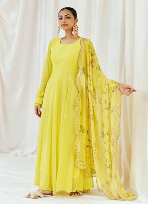Yellow plain georgette anarkali 1