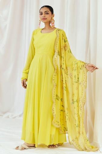 Yellow plain georgette anarkali