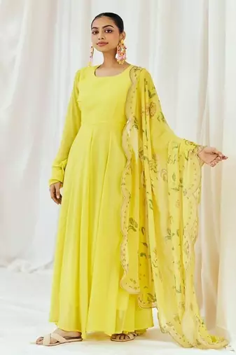 Yellow plain georgette anarkali