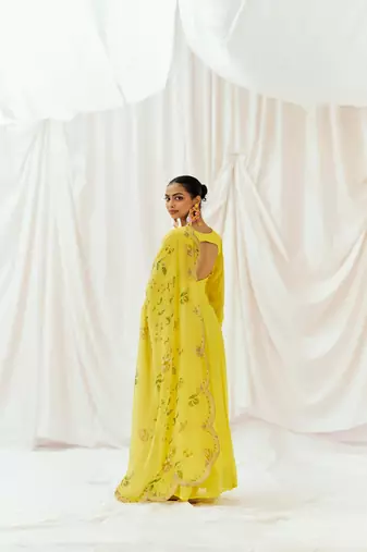 Yellow plain georgette anarkali
