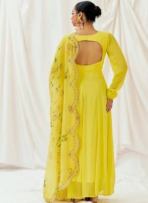 Yellow plain georgette anarkali 3