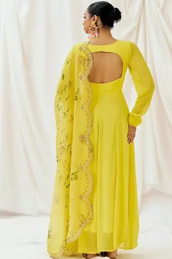 Yellow plain georgette anarkali