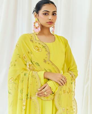 Yellow plain georgette anarkali 4