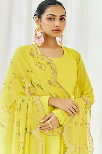 Yellow plain georgette anarkali