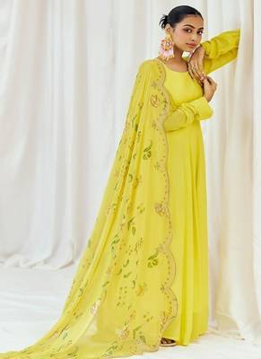Yellow plain georgette anarkali 5