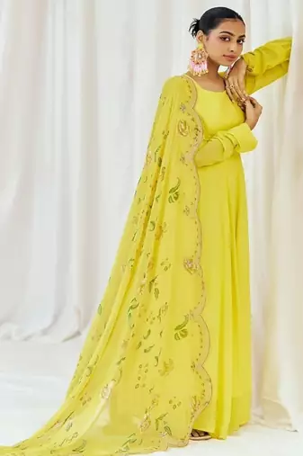 Yellow plain georgette anarkali