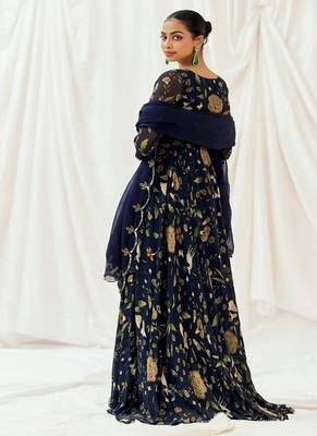 Navy blue printed georgette anarkali 3